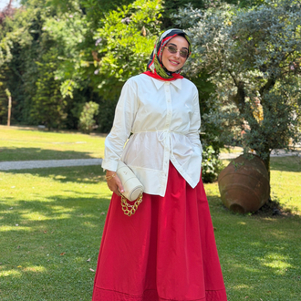 Kırmızı Beli Lastıklı Etek