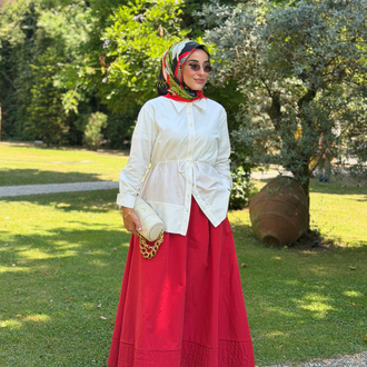 Kırmızı Beli Lastıklı Etek