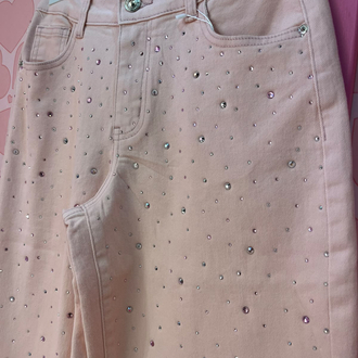Taşlı wide leg jean