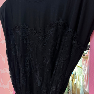Dantelli ve kemerli tshirt elbise