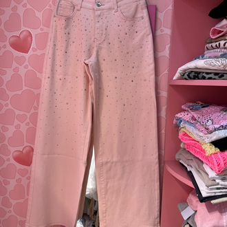 Taşlı wide leg jean