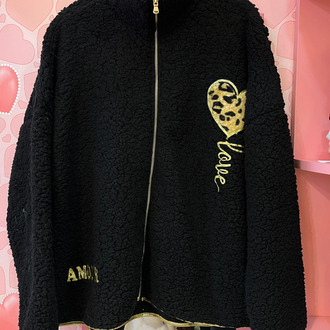 Leopar detaylı polar ceket