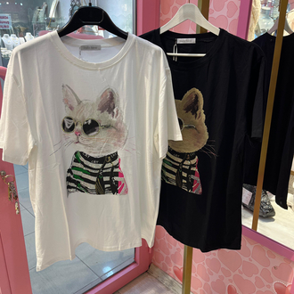 Kedi baskılı tshirt 