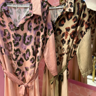 Leopar baskılı gömlek elbise