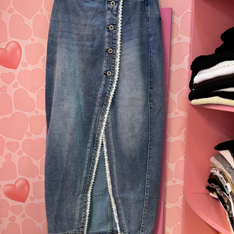 Dantel detaylı denim etek