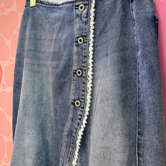 Dantel detaylı denim etek