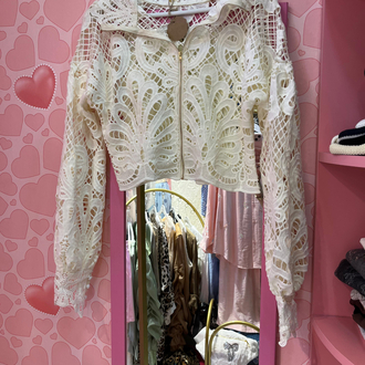 Dantel crop ceket
