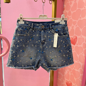 İşlemeli denim şort