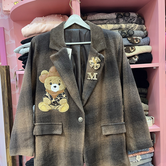 Ayıcık işli ekose blazer