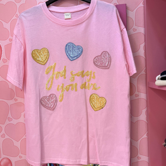 Payetli kalpli ve yazılı tshirt