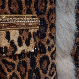 Leopar&pul payet detaylı peluş ceket