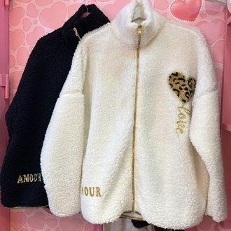 Leopar detaylı polar ceket