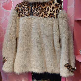 Leopar&pul payet detaylı peluş ceket