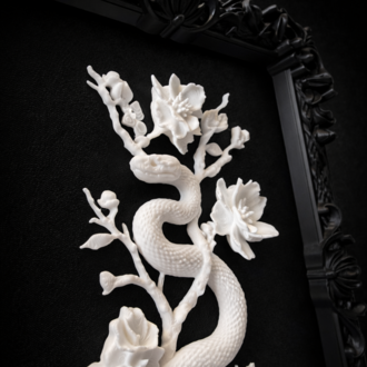 Eterna Yılan & Çiçek Rölyef Siyah Tablo | Varaklı Çerçeve 170mm x230mm