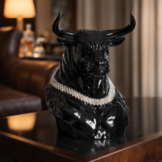 Vegas Bull Pırlanta Kolyeli Lüks Dekoratif Boğa Figürü