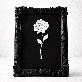 Monarch Rose Kabartma Gül Model Varaklı Siyah Premium Tablo |170mm x 230mm Masaüstü İçin