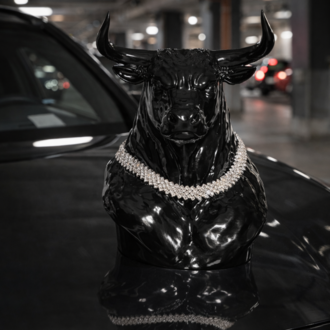 Vegas Bull Pırlanta Kolyeli Lüks Dekoratif Boğa Figürü