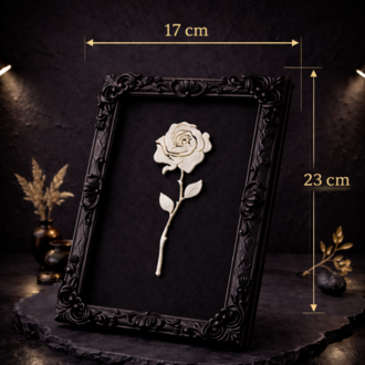 Monarch Rose Kabartma Gül Model Varaklı Siyah Premium Tablo |170mm x 230mm Masaüstü İçin