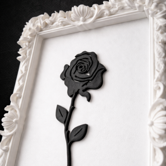 Monarch Rose Kabartma Gül Model Varaklı Beyaz Premium Tablo |170mm x 230mm Masaüstü İçin