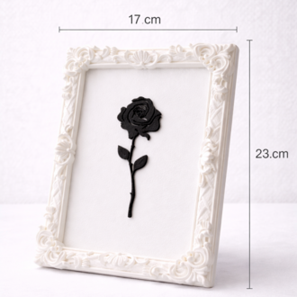 Monarch Rose Kabartma Gül Model Varaklı Beyaz Premium Tablo |170mm x 230mm Masaüstü İçin
