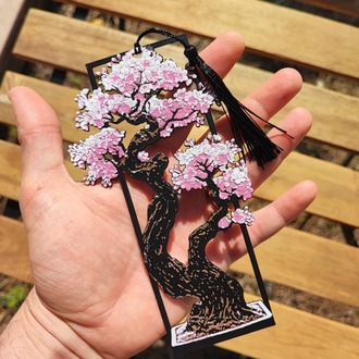 Tia Craft Bonsai Ağacı Motifli 3D Kitap Ayracı Pembe Püsküllü Dekoratif Hediyelik