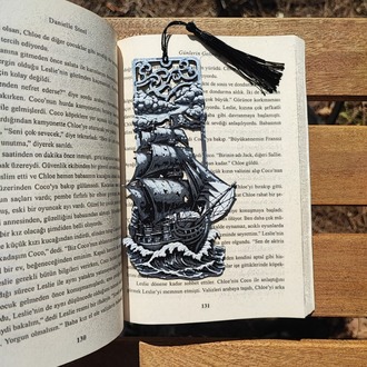 Tia Craft Korsan Gemisi Motifli 3D Kitap Ayracı Püsküllü Dekoratif Hediyelik