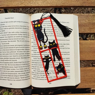 Tia Craft Siyah Kediler Motifli 3D Kitap Ayracı Püsküllü Dekoratif Hediyelik