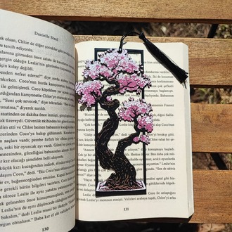 Tia Craft Bonsai Ağacı Motifli 3D Kitap Ayracı Pembe Püsküllü Dekoratif Hediyelik