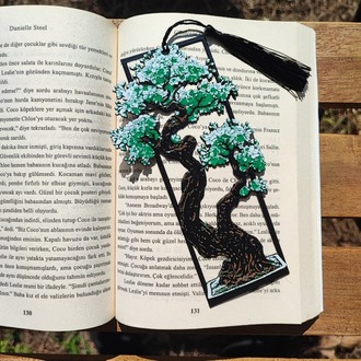 Tia Craft Bonsai Ağacı Motifli 3D Kitap Ayracı Yeşil Püsküllü Dekoratif Hediyelik