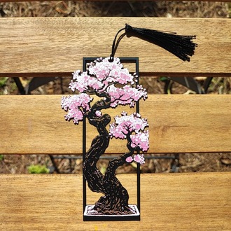 Tia Craft Bonsai Ağacı Motifli 3D Kitap Ayracı Pembe Püsküllü Dekoratif Hediyelik