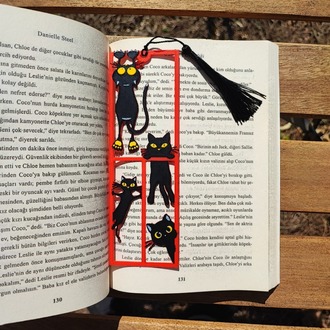 Tia Craft Siyah Kediler Motifli 3D Kitap Ayracı Püsküllü Dekoratif Hediyelik