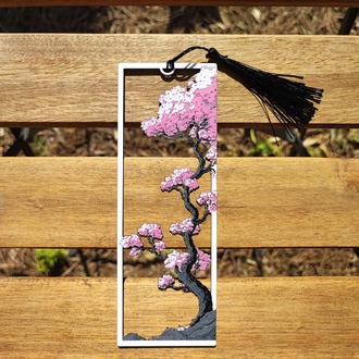Tia Craft Sakura Ağacı Motifli 3D Kitap Ayracı Pembe Püsküllü Dekoratif Hediyelik