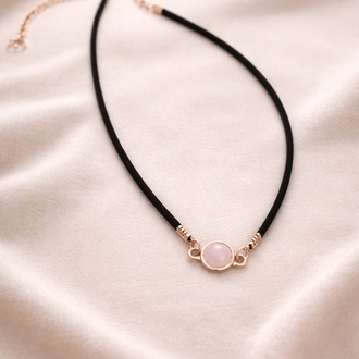 Pembe Kuvars Doğal Taş Choker Kolye 