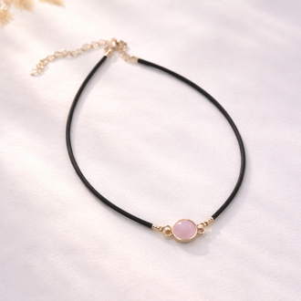 Pembe Kuvars Doğal Taş Choker Kolye 
