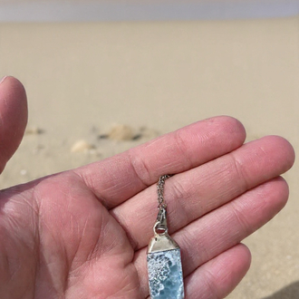 Larimar Doğal Taş Çelik Kolye