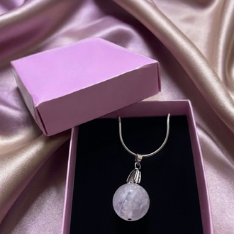 Yuvarlak Pembe Kuvars Doğal Taş Çelik Kolye