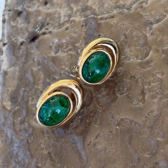 Vintage Grosse Küpe Emerald Green Cabochon