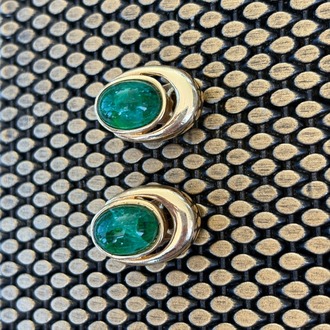 Vintage Grosse Küpe Emerald Green Cabochon