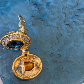 Vintage  Crystal Küpe Safir Blue 1990s 