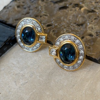 Vintage  Crystal Küpe Safir Blue 1990s 