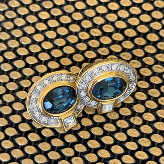 Vintage  Crystal Küpe Safir Blue 1990s 