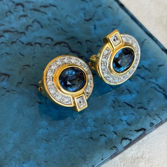 Vintage  Crystal Küpe Safir Blue 1990s 