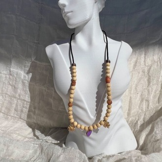Boho Leather Cord Necklace with Wooden Beads & Charms