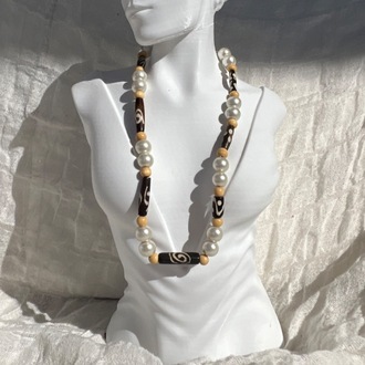 Handmade Necklace with African Beads and Pearl Details