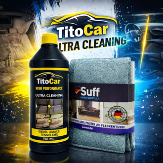 TitoCar Genel Amaçlı Temizleme Sıvısı 750 ml & Suff Mikrofiber Temizlik (Kuaför) Bezi 40x40 cm