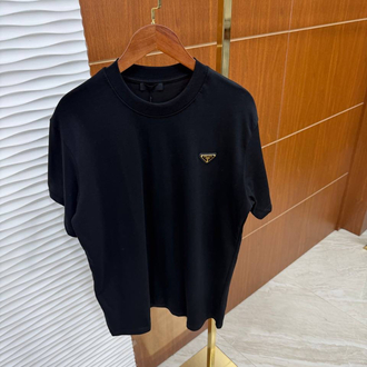 PRADA Altın Logo Detaylı Basic İthal Siyah Tişört