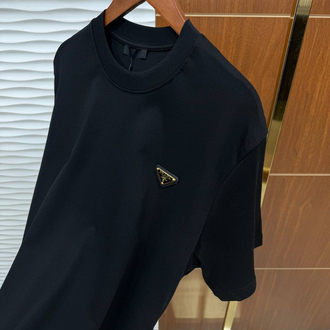 PRADA Altın Logo Detaylı Basic İthal Siyah Tişört