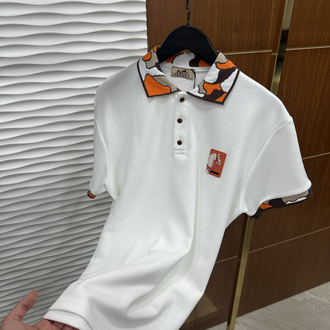 HERMES Yaka Detaylı İthal Beyaz Polo Yaka
