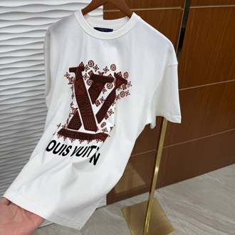 LV Baskılı İthal Beyaz Tişört