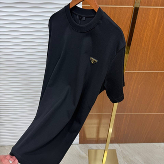 PRADA Altın Logo Detaylı Basic İthal Siyah Tişört